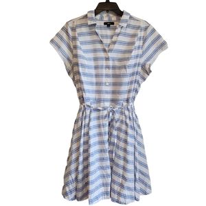 Ellos white and blue collared button-up full skirt dress